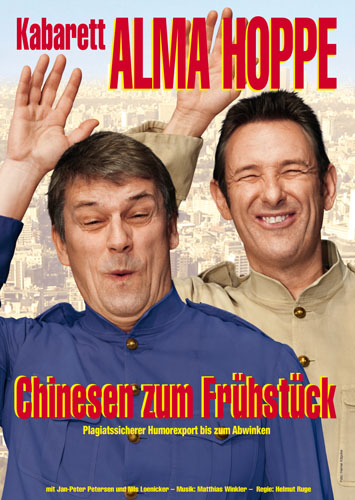 <h2>Kabarett Alma Hoppe</h2><div id='trenner'></div>Kabarett Alma Hoppe, Plakat für Programm "Chinesen zum Frühstück", 2011
<div id='trenner'></div> <div id='tags'>Schlagworte: <a href='/alma_hoppe' rel='tag' title='' class='active'>Alma Hoppe</a> | <a href='/kabarett' rel='tag' title=''>Kabarett</a></div>